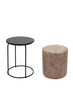 2er-Set Sitzhocker und Beistelltisch K48, Braun