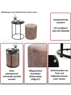 2er-Set Sitzhocker und Beistelltisch K48, Schwarz