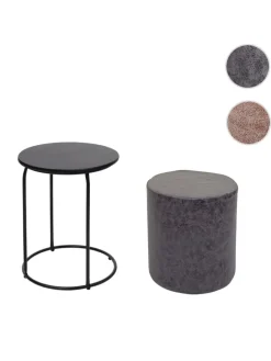 2er-Set Sitzhocker und Beistelltisch K48, Schwarz