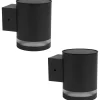 2er-Set: Solar-Wandleuchten "Helio" in Schwarz - (B)12 x (H)9 x (T)11,5 cm