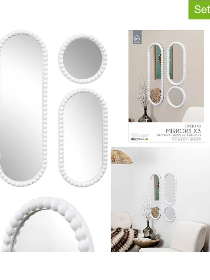 3er-Set: Spiegel ''Corfu'' in Weiß