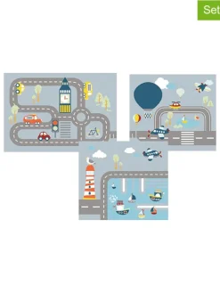 3er-Set: Spielvorhänge "Transportation" in Hellblau/ Hellgrau