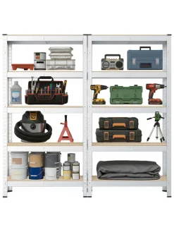 2er-Set: Standregale in Beige/ Silber - (B)120 x (H)200 x (T)60 cm