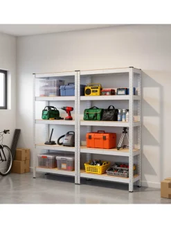 2er-Set: Standregale in Beige/ Silber - (B)120 x (H)200 x (T)60 cm