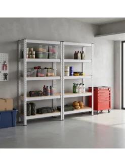 2er-Set: Standregale in Beige/ Silber - (B)120 x (H)200 x (T)60 cm