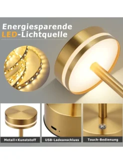 2er-Set Tischleuchte LED in gold Akku Kabellos Touch Dimmbar H 31.5cm