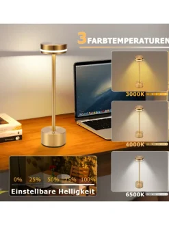 2er-Set Tischleuchte LED in gold Akku Kabellos Touch Dimmbar H 31.5cm