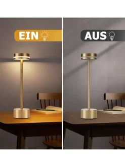 2er-Set Tischleuchte LED in gold Akku Kabellos Touch Dimmbar H 31.5cm