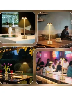 2er-Set Tischleuchte LED in gold Akku Kabellos Touch Dimmbar H 31.5cm