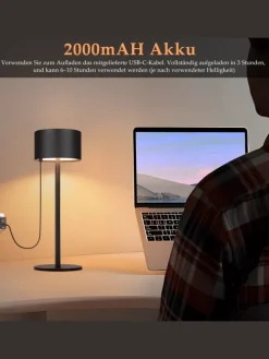 2er-Set Tischleuchte LED in schwarz rund Touch Dimmbar Tragbare Kabellos