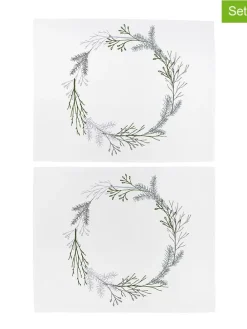 2er-Set: Tischsets "Christmas twigs" in Weiß/ Grün/ Grau - (L)35 x (B)45 cm
