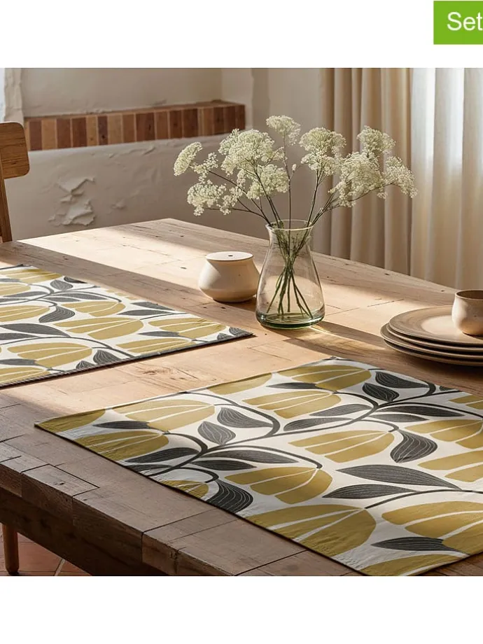 2er-Set: Tischsets "Nekane" in Weiß/ Gelb/ Grau - (L)50 x (B)40 cm