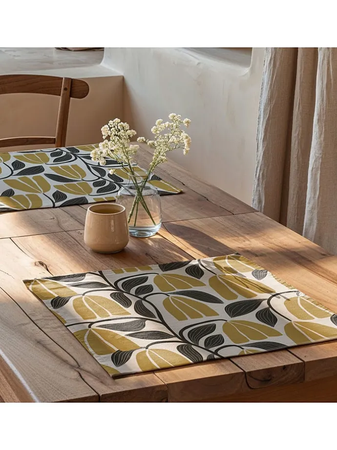 2er-Set: Tischsets "Nekane" in Weiß/ Gelb/ Grau - (L)50 x (B)40 cm