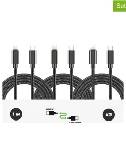 3er-Set: USB-C-Lightning-Kabel in Schwarz - (L)1 m