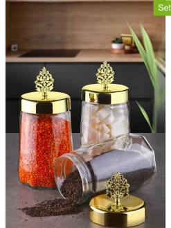3er-Set: Vorratsgläser in Transparent/ Gold - (H)20 cm