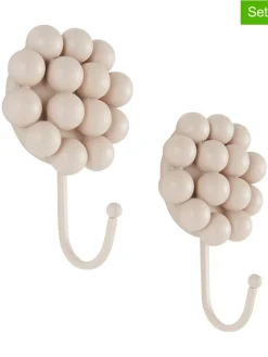 2er-Set: Wandhaken ''Benevento'' in Beige - (B)10,5 x (H)15,8 x (T)5,5 cm