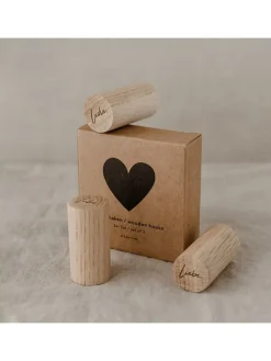 3er-Set: Wandhaken "Lebe Liebe Lache" in Hellbraun - (H)5 x Ø 2,5 cm