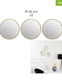 3er-Set: Wandspiegel "Toronto" in Gold - Ø 26 cm