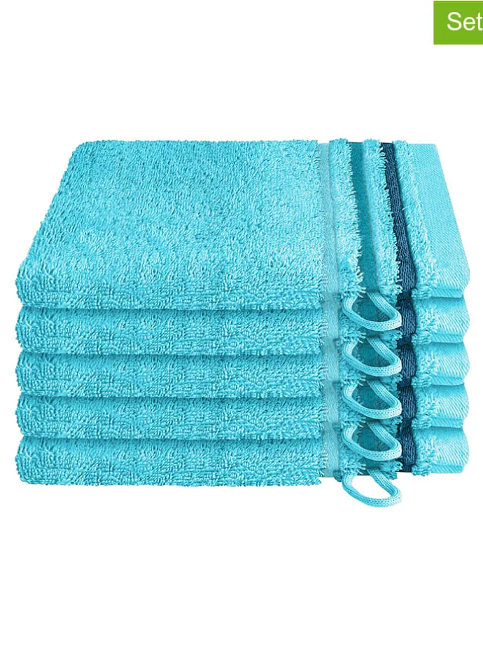 5er-Set: Waschhandschuhe "Skyline" in Türkis