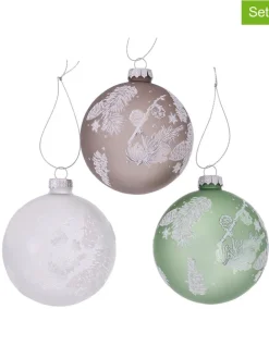 3er-Set: Weihnachtskugeln "Venla" in Braun/ Grün/ Weiß - Ø 8 cm
