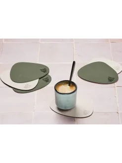 6er-Set: Wende-Untersetzer in Creme/ Grün - (L)13 x (B)11 cm