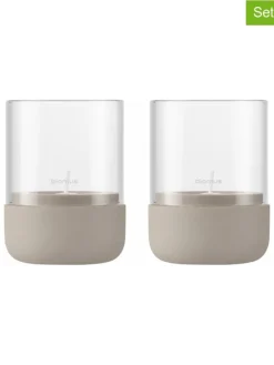 2er-Set: Windlichter "Calma" in Beige - (H)9 x Ø 7 cm