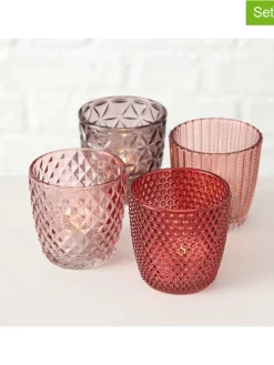 4er-Set: Windlichter "Marilu" in Rosa/ Pink/ Lila - (H)7,5 x Ø 7,5 cm