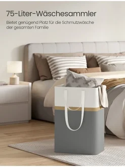 2er-Set: Wäschekörbe in Dunkelgrau/ Weiß - (B)40 x (H)65 x (T)30 cm