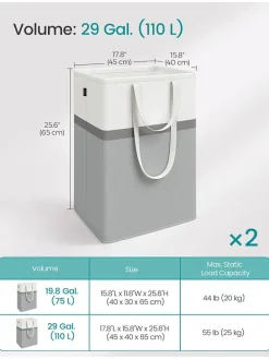 2er-Set: Wäschekörbe in Grau/ Weiß - (B)45 x (H)65 x (T)40 cm