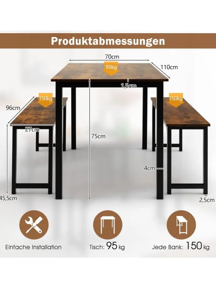 Essgruppe 3er-Set in Braun