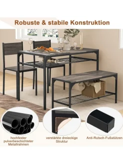 Esstisch 4 tlg. Set in Grau