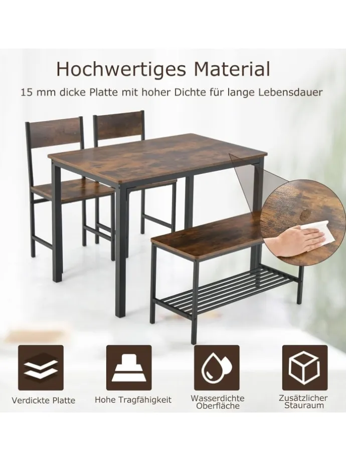 Esstisch Set 4-teilig in Braun