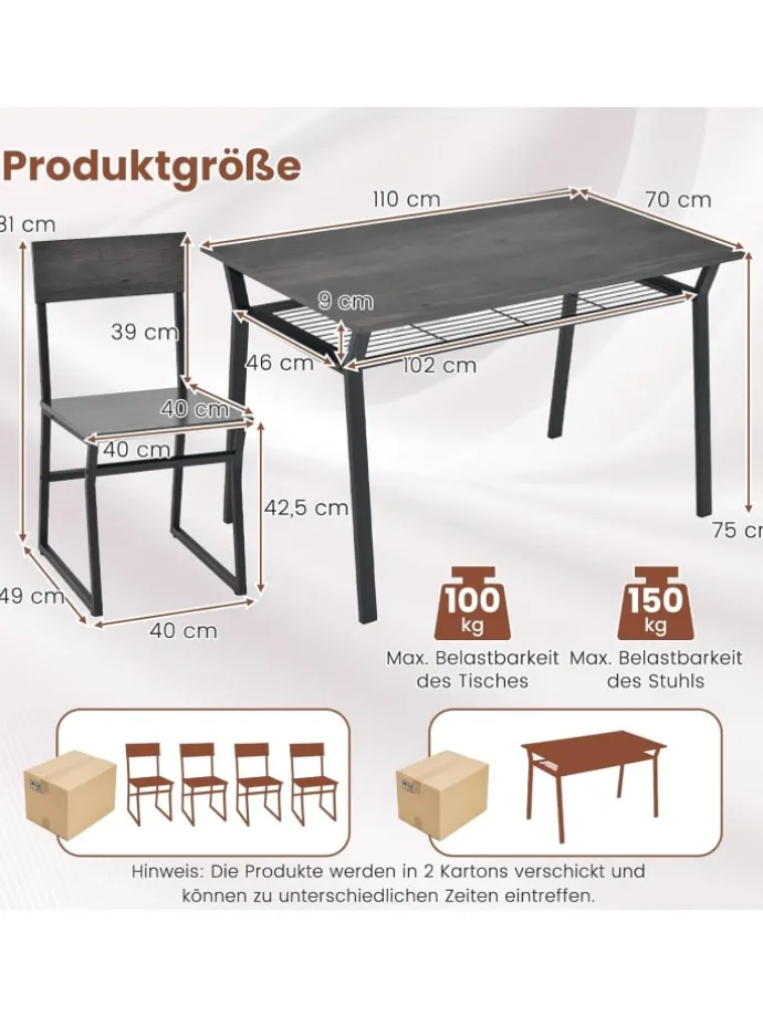 Esstisch Set 5-teilig in Grau