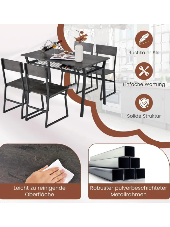 Esstisch Set 5-teilig in Grau