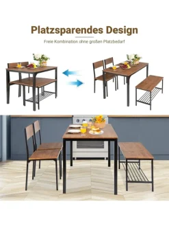 Esstisch Set 4-teilig in Hellbraun
