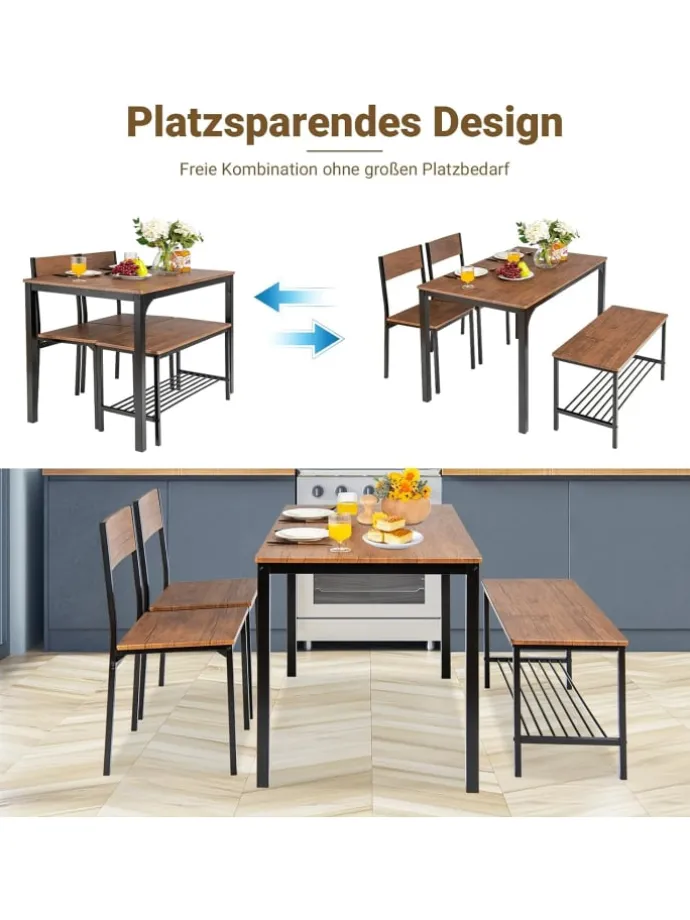 Esstisch Set 4-teilig in Hellbraun
