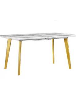 Esszimmertisch MOSBY in Weiß/Gold - (W) 90 x (H) 77 x (L) 160 cm