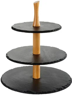 Etagere in Schwarz/ Hellbraun - (H)34 x Ø 30 cm