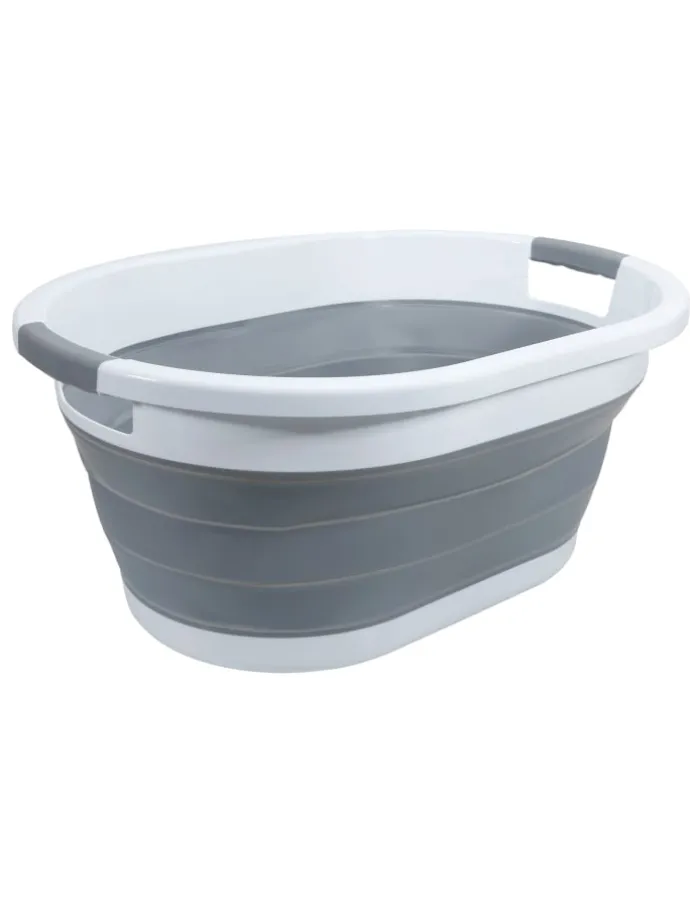 Faltbarer Wäschekorb in Grau - Weiß