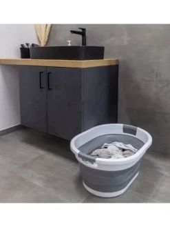 Faltbarer Wäschekorb in Grau - Weiß