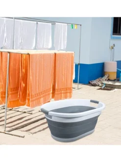 Faltbarer Wäschekorb in Grau - Weiß