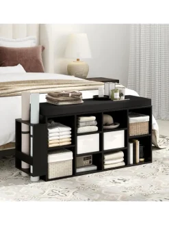 10-Fächer Schuhbank in Schwarz