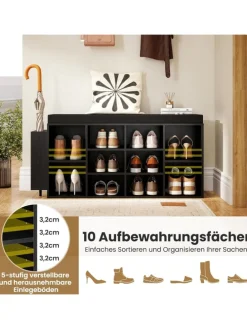10-Fächer Schuhbank in Schwarz