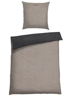 Feinbiber-Bettwäsche-Set in Anthrazit/ Hellbraun