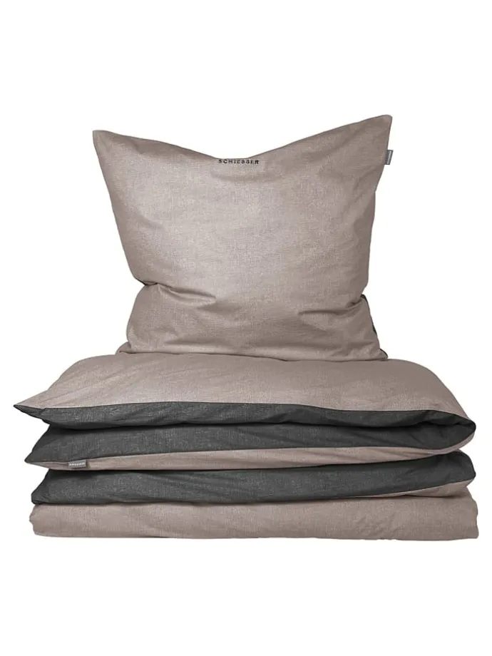 Feinbiber-Bettwäsche-Set in Anthrazit/ Hellbraun