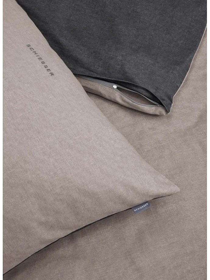 Feinbiber-Bettwäsche-Set in Anthrazit/ Hellbraun