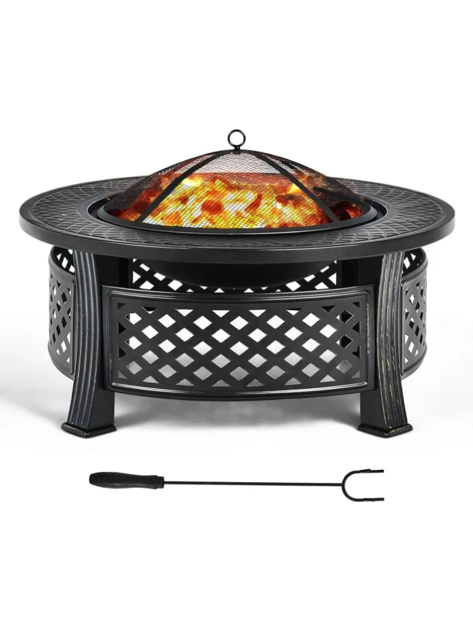 Feuerschale mit Grillrost in Schwarz