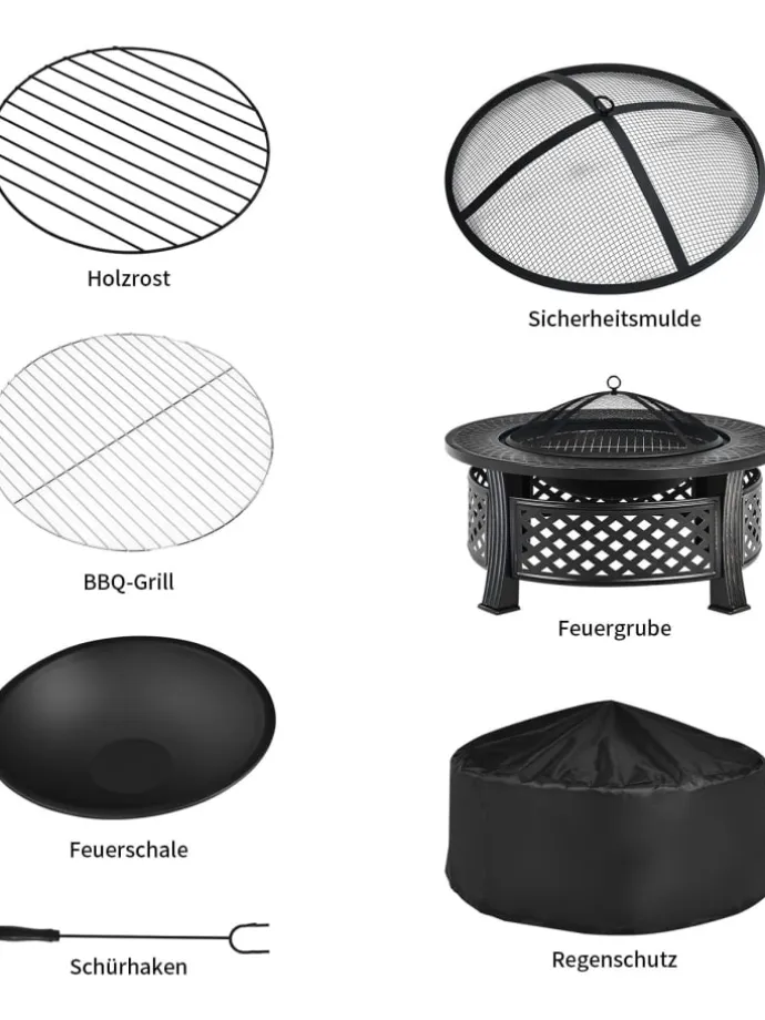 Feuerschale mit Grillrost in Schwarz
