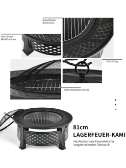 Feuerschale mit Grillrost in Schwarz