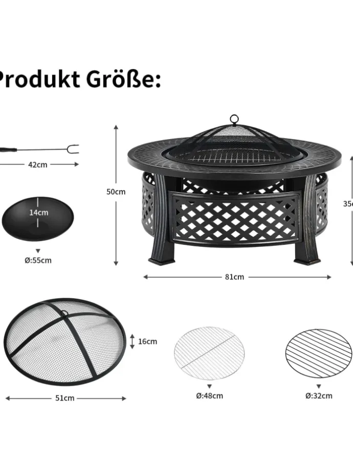 Feuerschale mit Grillrost in Schwarz